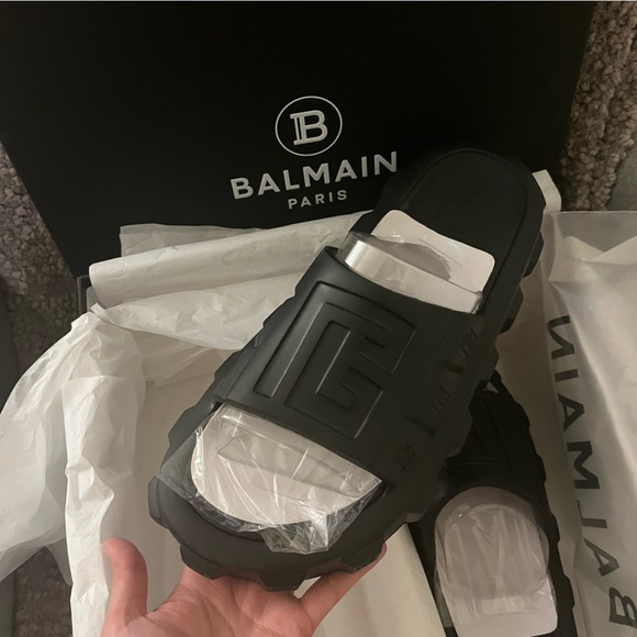 New Balmain Men’s Slide Size 44-45 Black Chunky Sandals - Picture 1 of 12